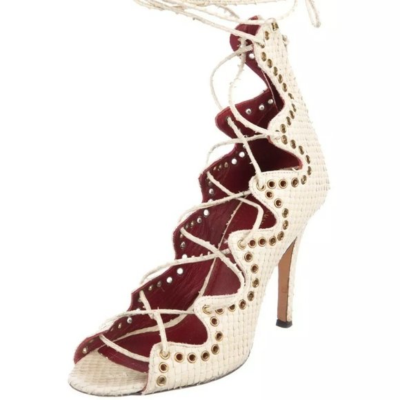 ISABEL MARANT Ivory Embossed Grommet Strap Sandal - Picture 1 of 4